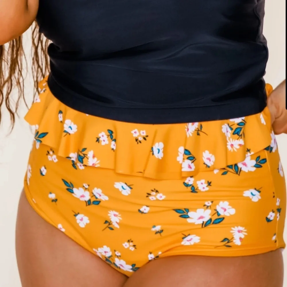 CORAL REEF Cabana Reversible Swim Bottoms, MANGO/MANGO FLORAL, Size Large